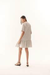 Floral White Jane Dress in Black/White Stripe Mini Dress