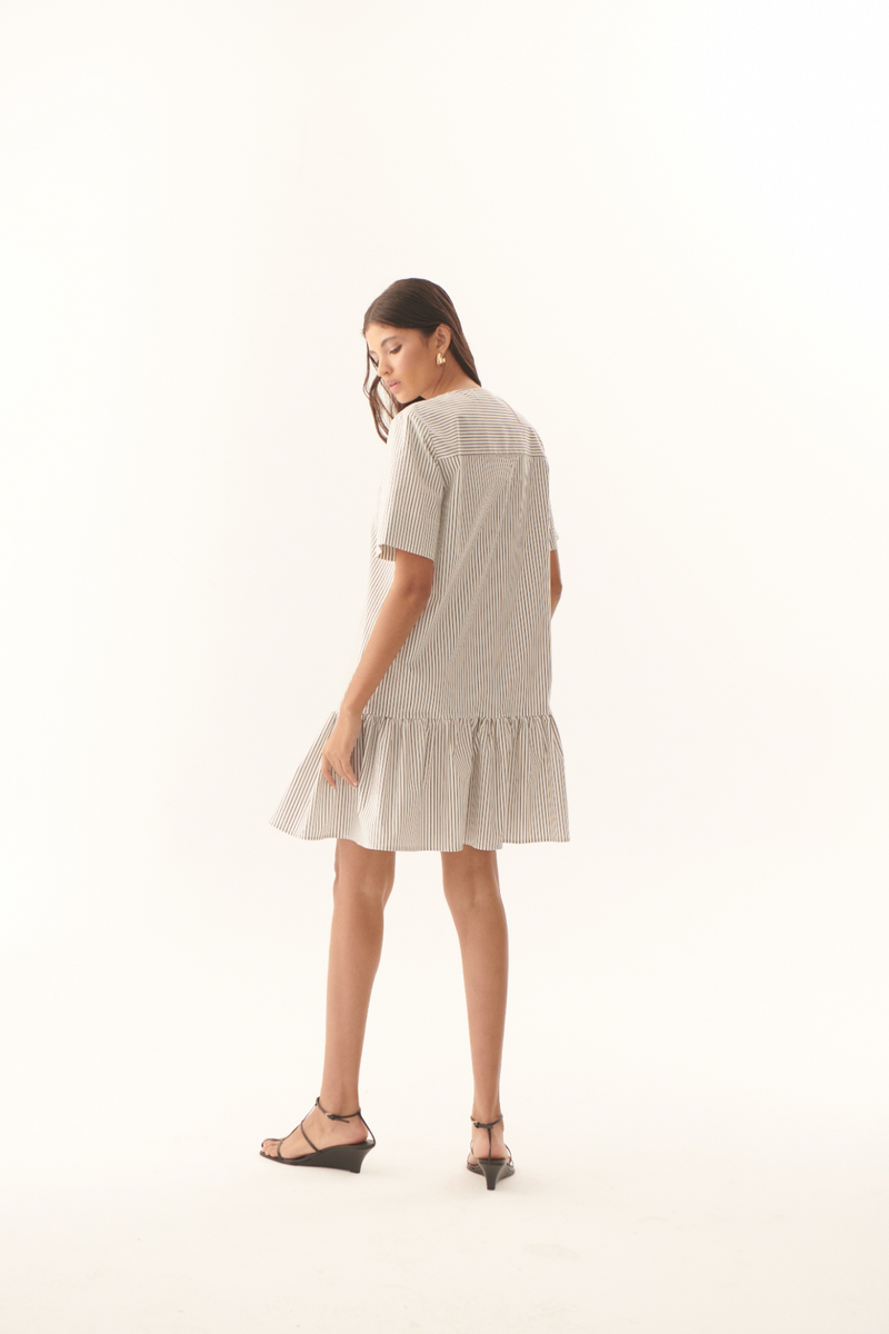 Floral White Jane Dress in Black/White Stripe Mini Dress