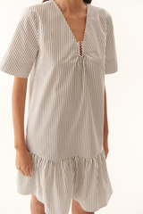 Light Gray Jane Dress in Black/White Stripe Mini Dress