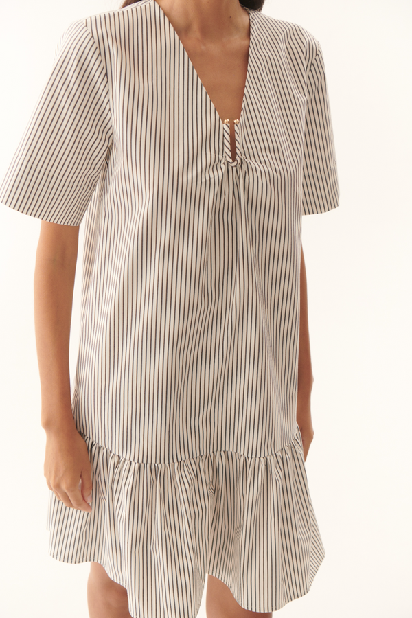 Light Gray Jane Dress in Black/White Stripe Mini Dress
