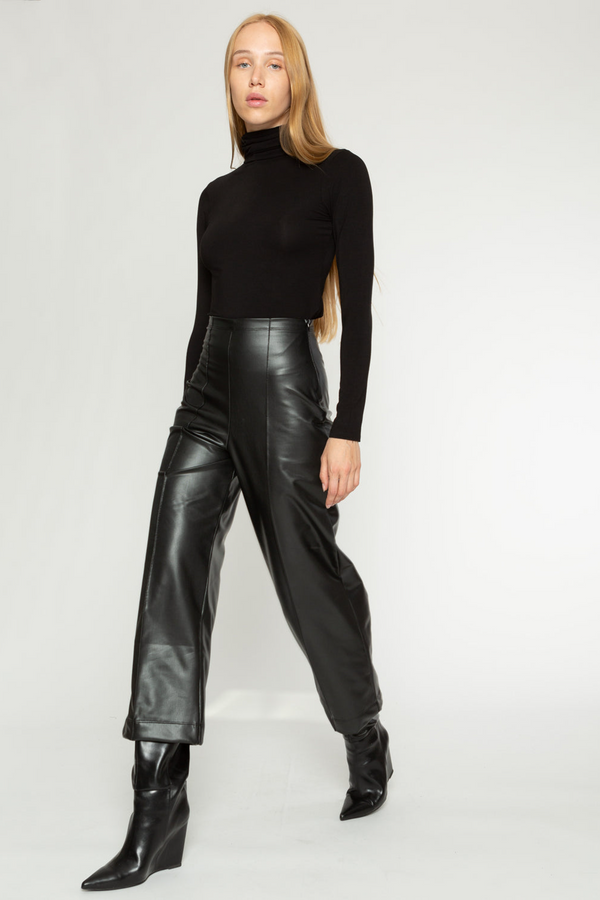 Beige Vegan Leather Straight Leg Cropped Pants Pants