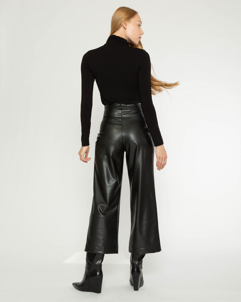 Beige Vegan Leather Straight Leg Cropped Pants Pants