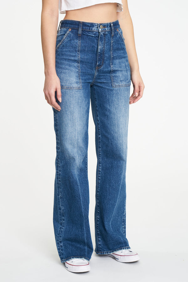 Dark Slate Blue Far Out With Patchpocket Wide Leg Jean Jeans