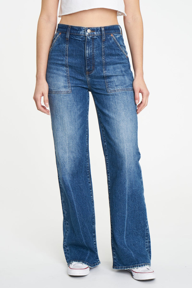 Dark Slate Blue Far Out With Patchpocket Wide Leg Jean Jeans