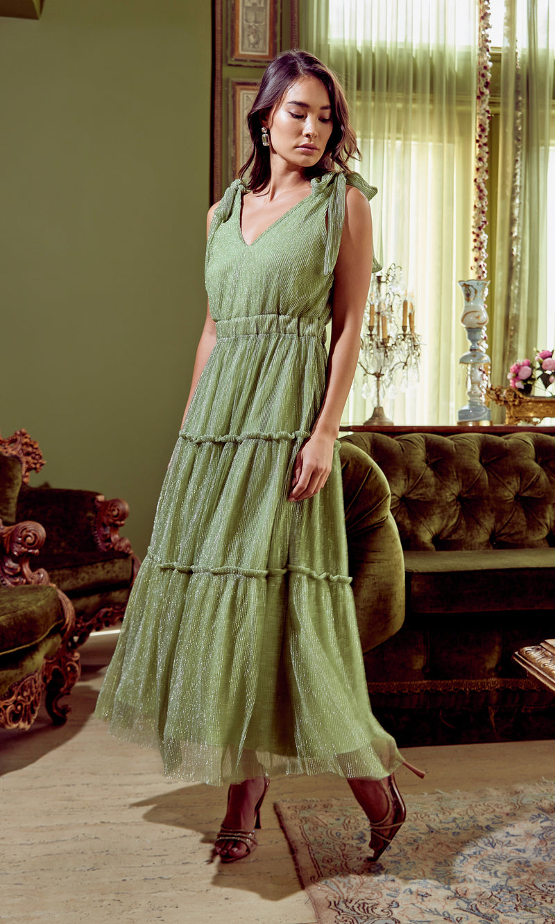 Dim Gray Delilah Shoulder Tie Plisse Maxi Dress Maxi Dress