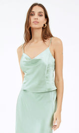 Beige Ettie Cowl Neck Cropped Cami Tank