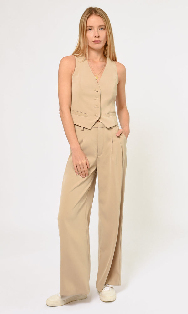 Beige Stanley Wide Leg Trousers Pant
