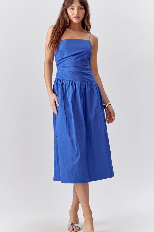 Light Gray Molly One Shoulder Poplin Dress Midi Dress