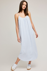Light Gray Brooke Linen Dress in Sky Stripe Midi Dress