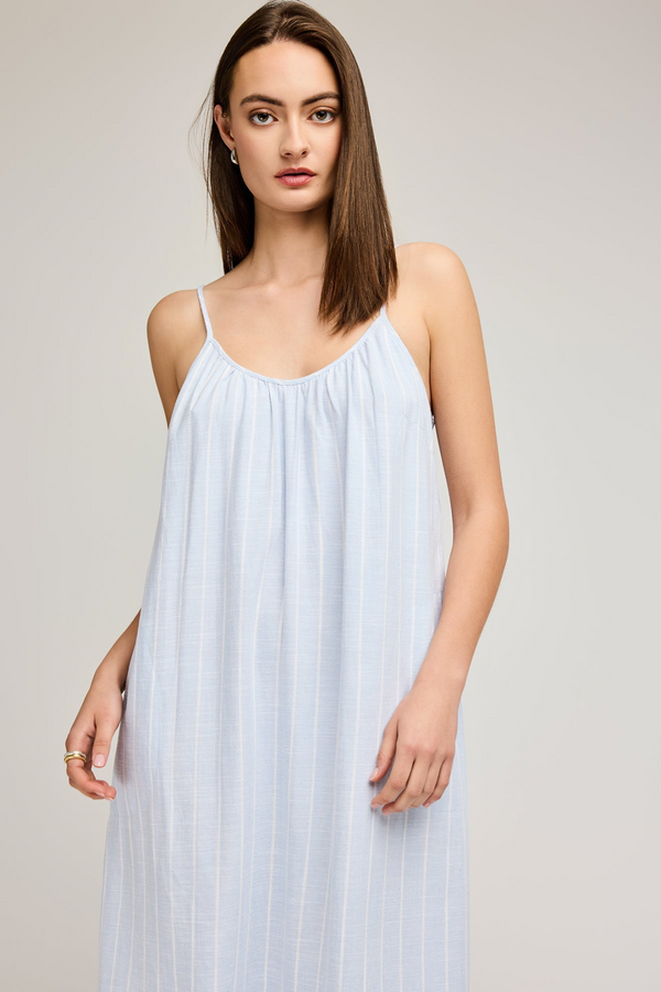 Light Gray Brooke Linen Dress in Sky Stripe Midi Dress