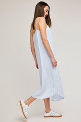 Light Gray Brooke Linen Dress in Sky Stripe Midi Dress