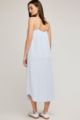 Light Gray Brooke Linen Dress in Sky Stripe Midi Dress