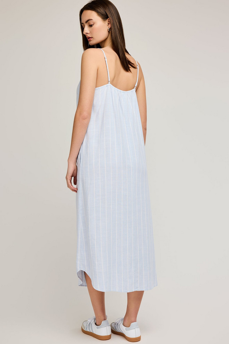 Light Gray Brooke Linen Dress in Sky Stripe Midi Dress