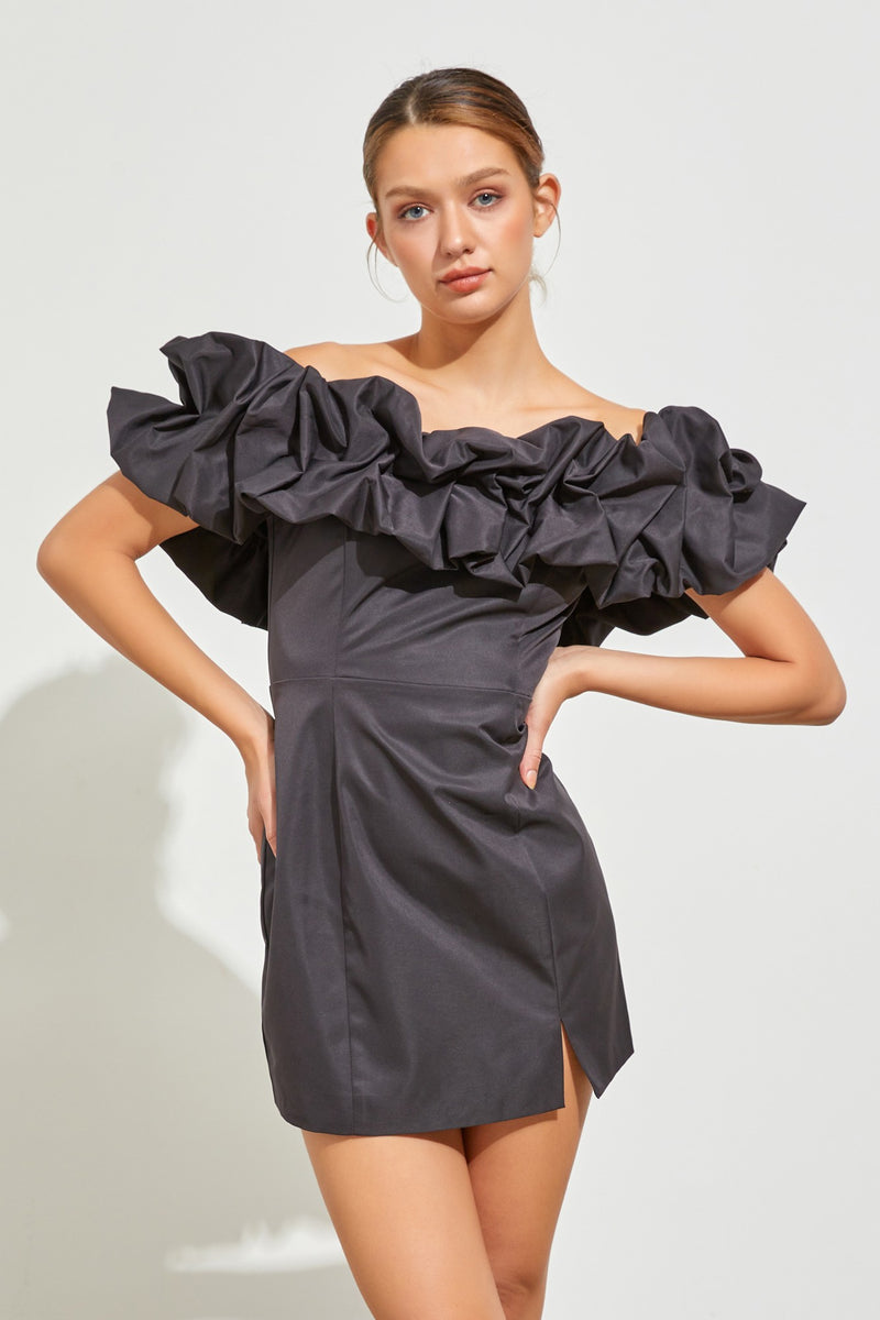Dark Slate Gray Auburn Ruffle Tube Dress Dress