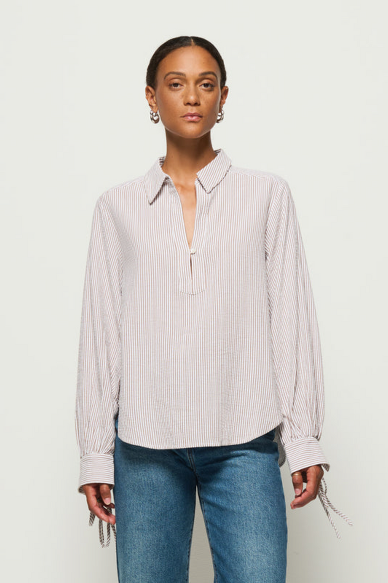 Light Gray Harris Shirt in Praline Stripe Shirt
