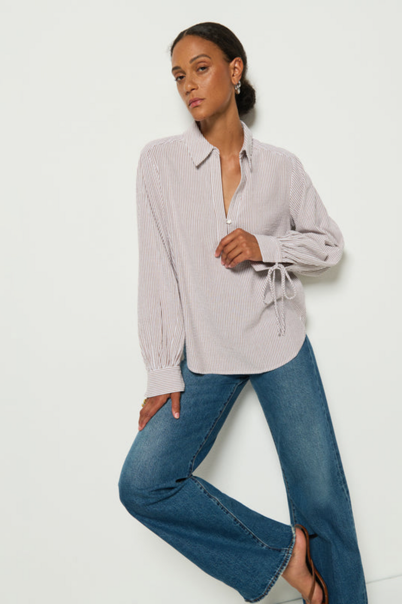 Light Gray Harris Shirt in Praline Stripe Shirt