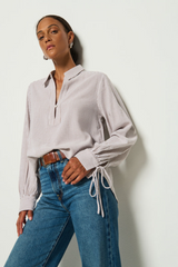 Dark Slate Gray Harris Shirt in Praline Stripe Shirt