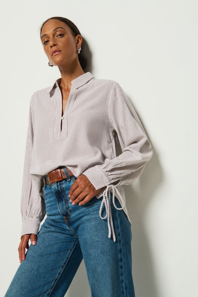 Dark Slate Gray Harris Shirt in Praline Stripe Shirt