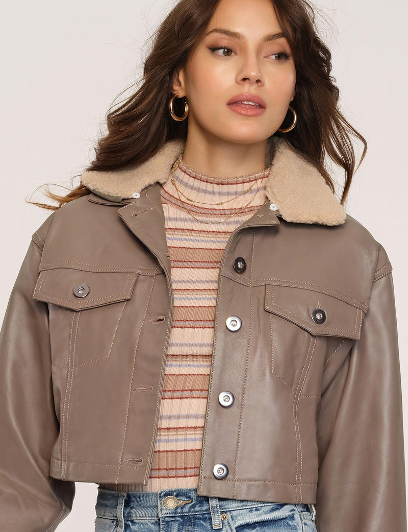 Rosy Brown Pia Leather Jacket Coats & Jackets