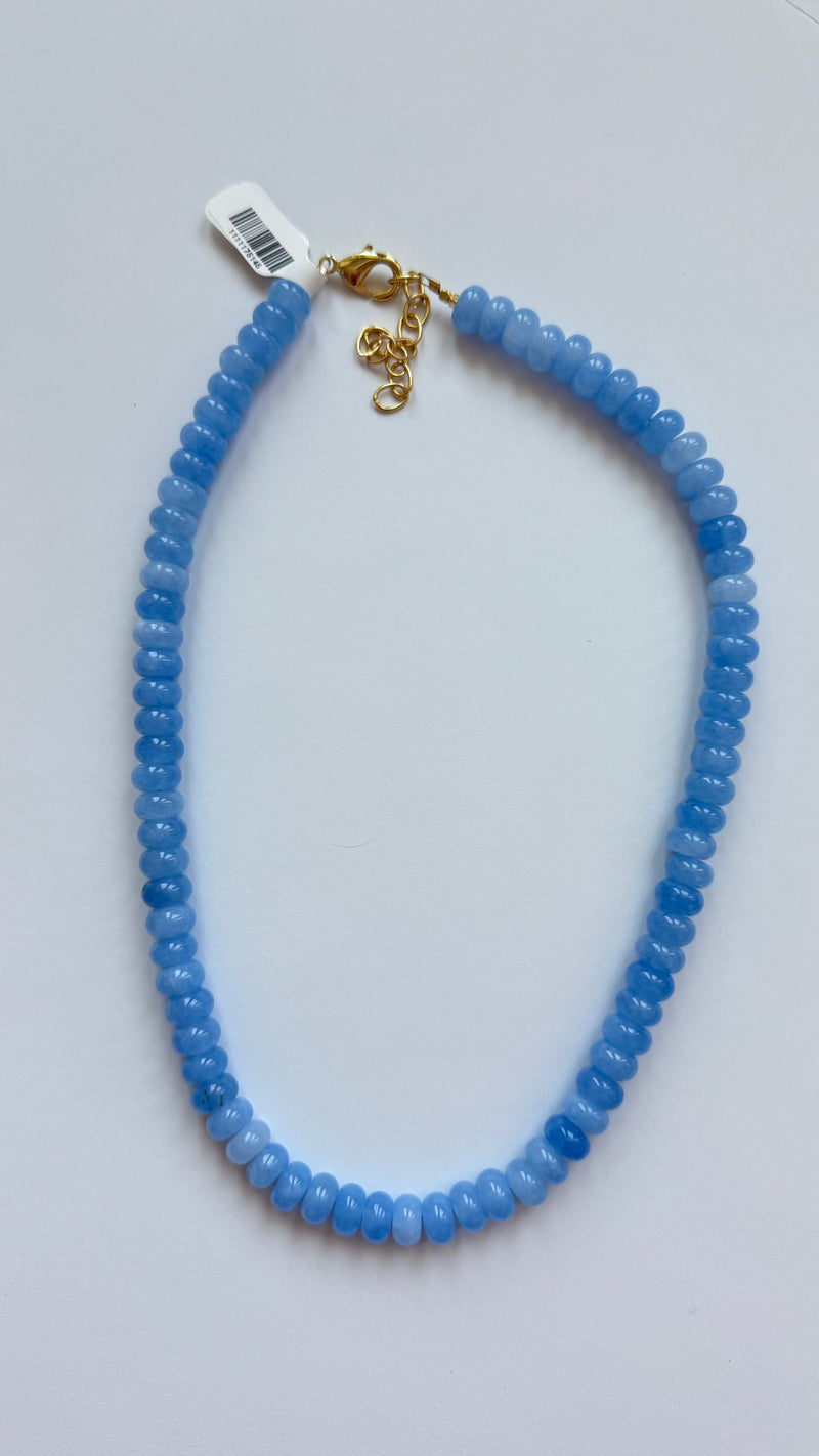Light Steel Blue Lilly Gemstone 8mm Beaded Necklace Necklace