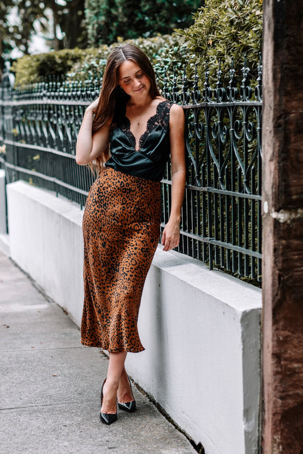 Dark Slate Gray Leopard Bias Midi Skirt Skirt
