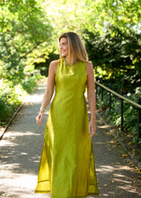 Olive Drab Isabella Dupioni Maxi Maxi Dress