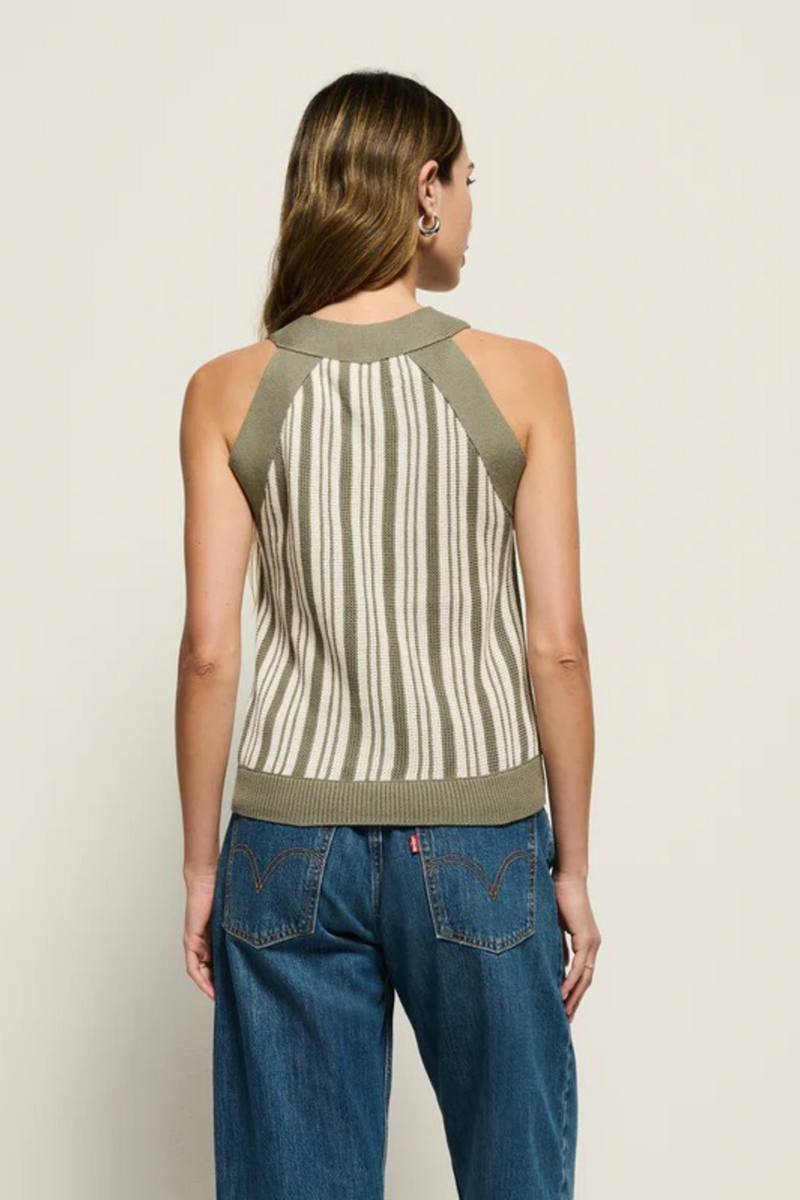 Light Gray Indy Halter Sweater in Herb Stripe Top