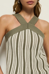 Tan Indy Halter Sweater in Herb Stripe Top