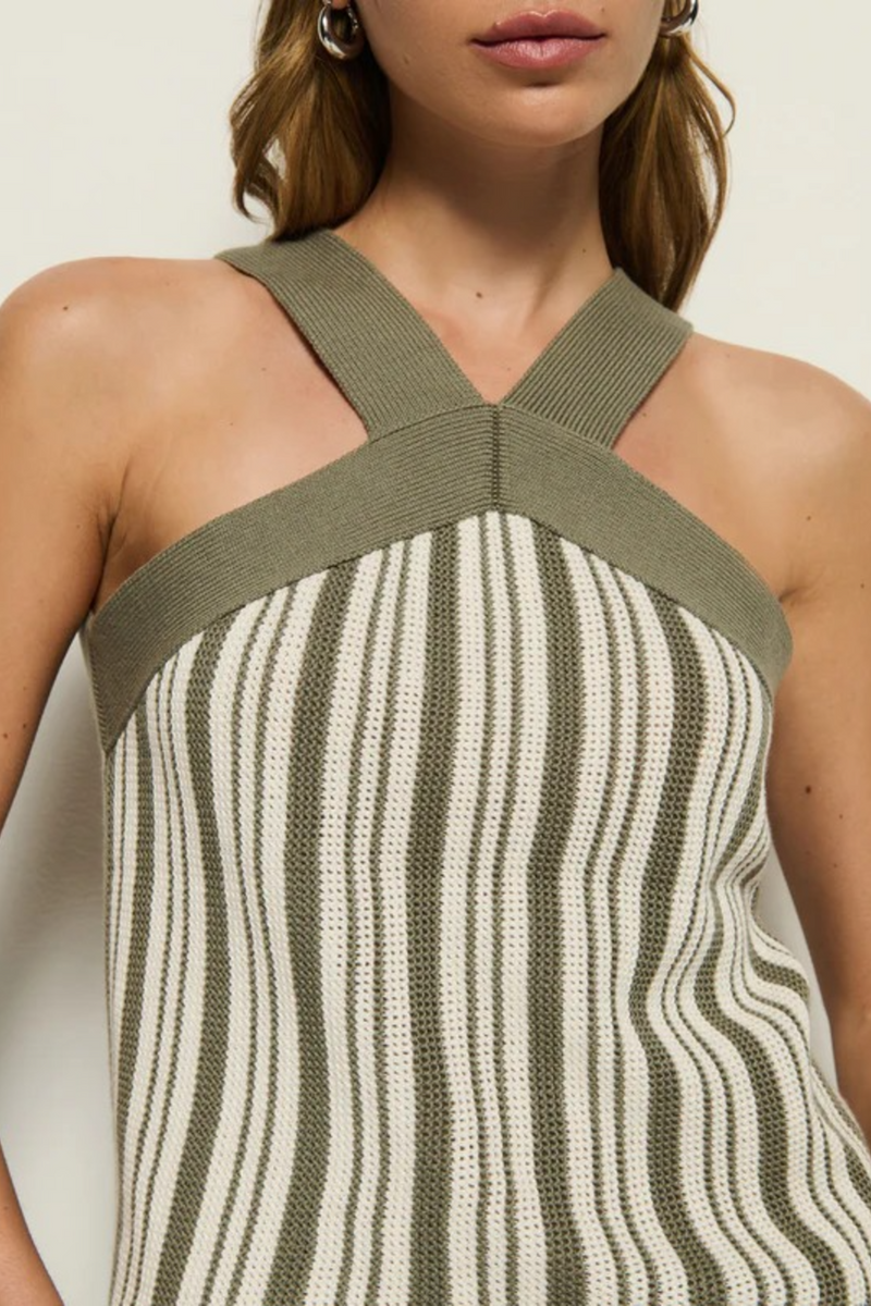 Tan Indy Halter Sweater in Herb Stripe Top