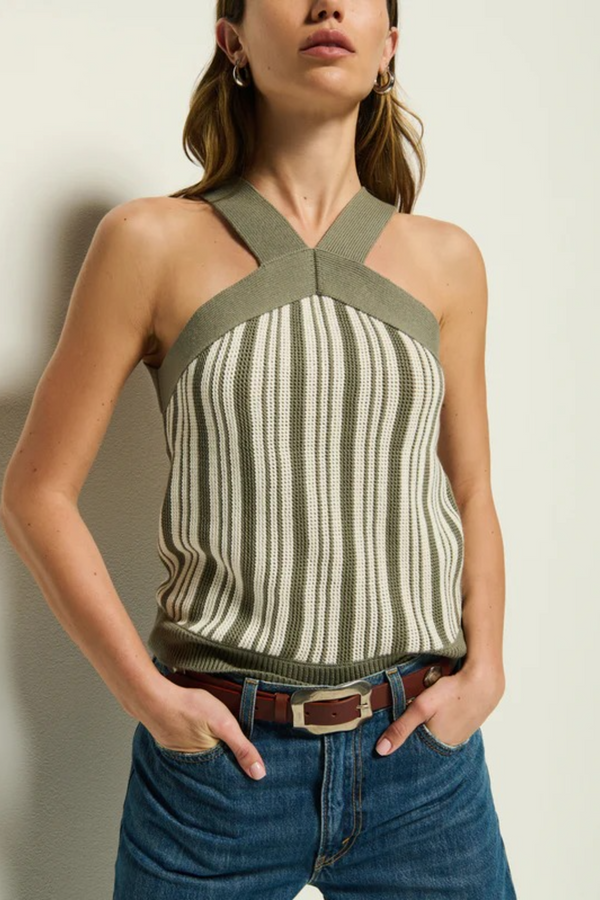 Gray Indy Halter Sweater in Herb Stripe Top