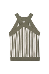 Dim Gray Indy Halter Sweater in Herb Stripe Top