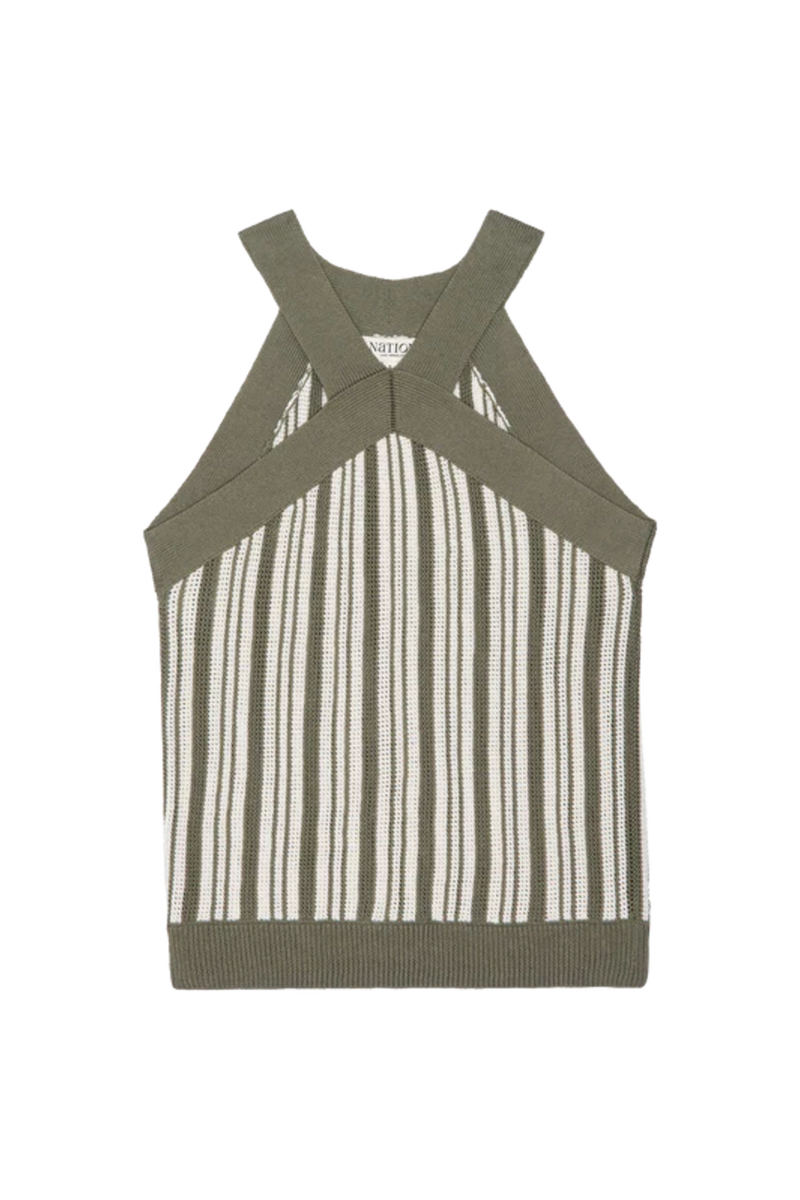 Dim Gray Indy Halter Sweater in Herb Stripe Top