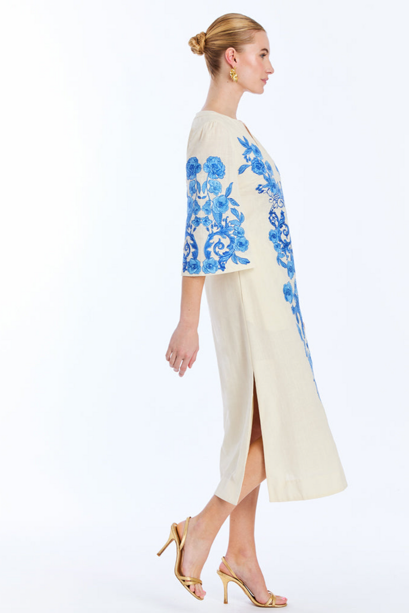 White Smoke Ines Caftan Midi Dress in Ivory Royal Midi Dress