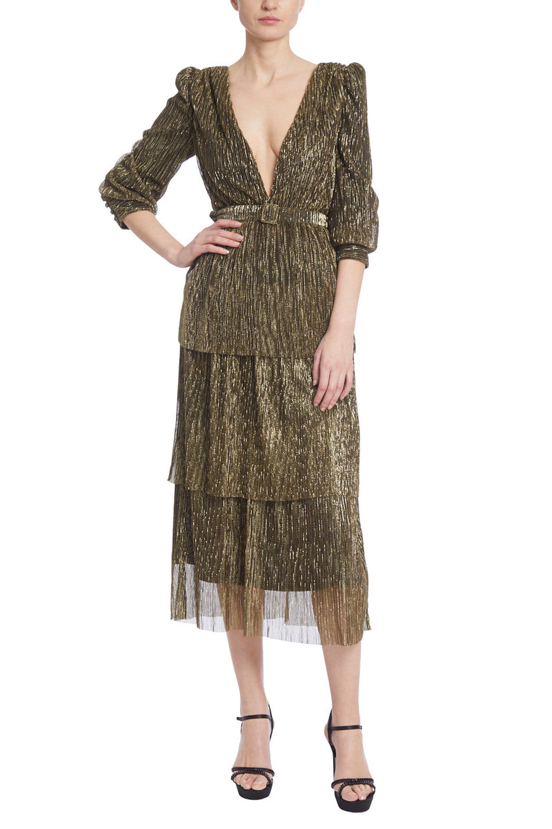 Dark Olive Green Gretchen | Metallic Midi Dress Formal Dress