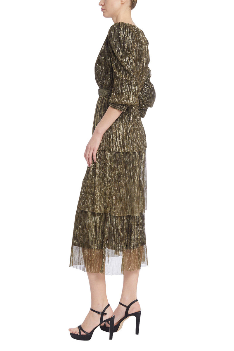 Dark Olive Green Gretchen | Metallic Midi Dress Formal Dress