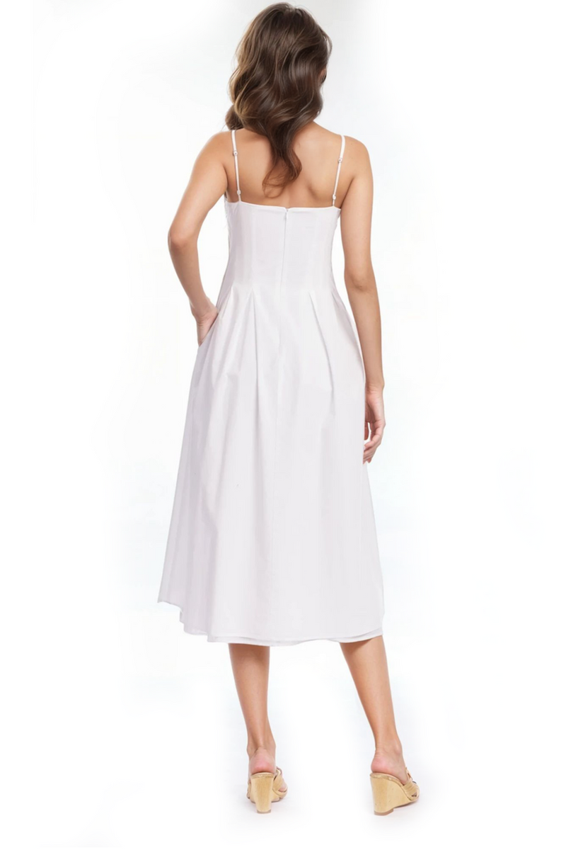 Jewel Badgley Mischka Hallie Pleated Cotton Poplin Midi Dress, Size: 6 in White Jewel Badgley Mischka Hallie Pleated Cotton Poplin Midi Dress, Size: 6 in White
