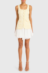 Beige Lilibet Dress in White/Cornsilk Mini Dress