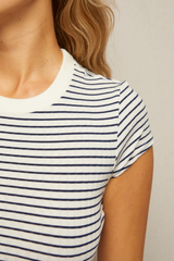 Light Gray Jude Stripe Baby Tee in Navy Stripe T Shirt