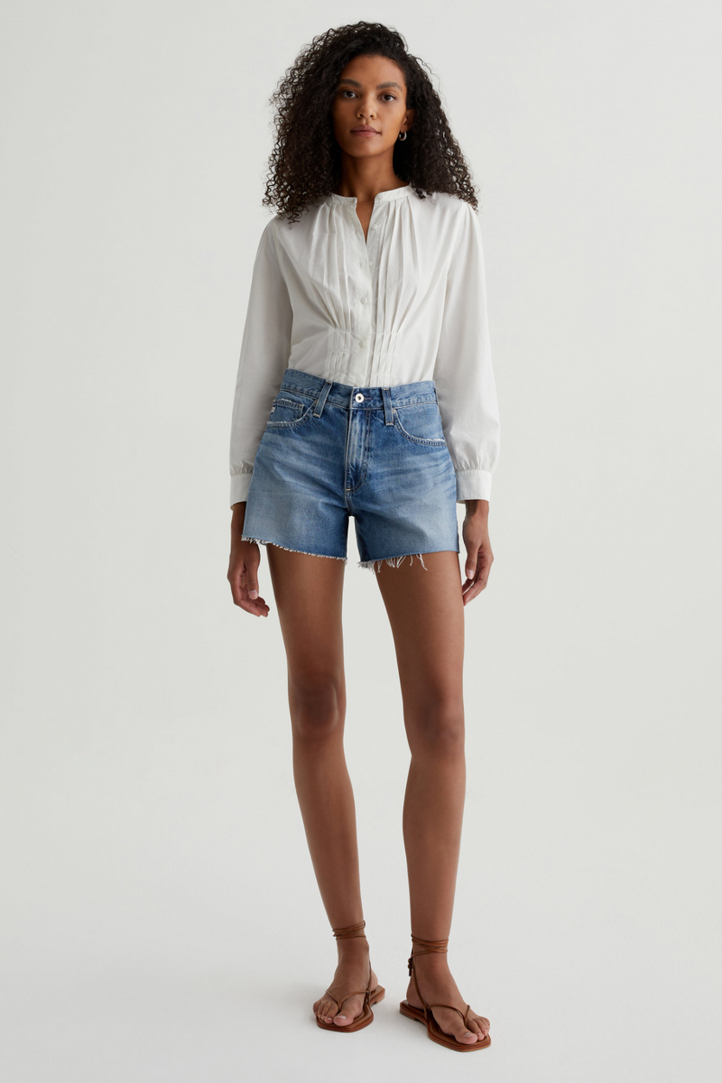 Light Gray Halle Short High-Rise Relaxed Short | Gemini Denim Shorts