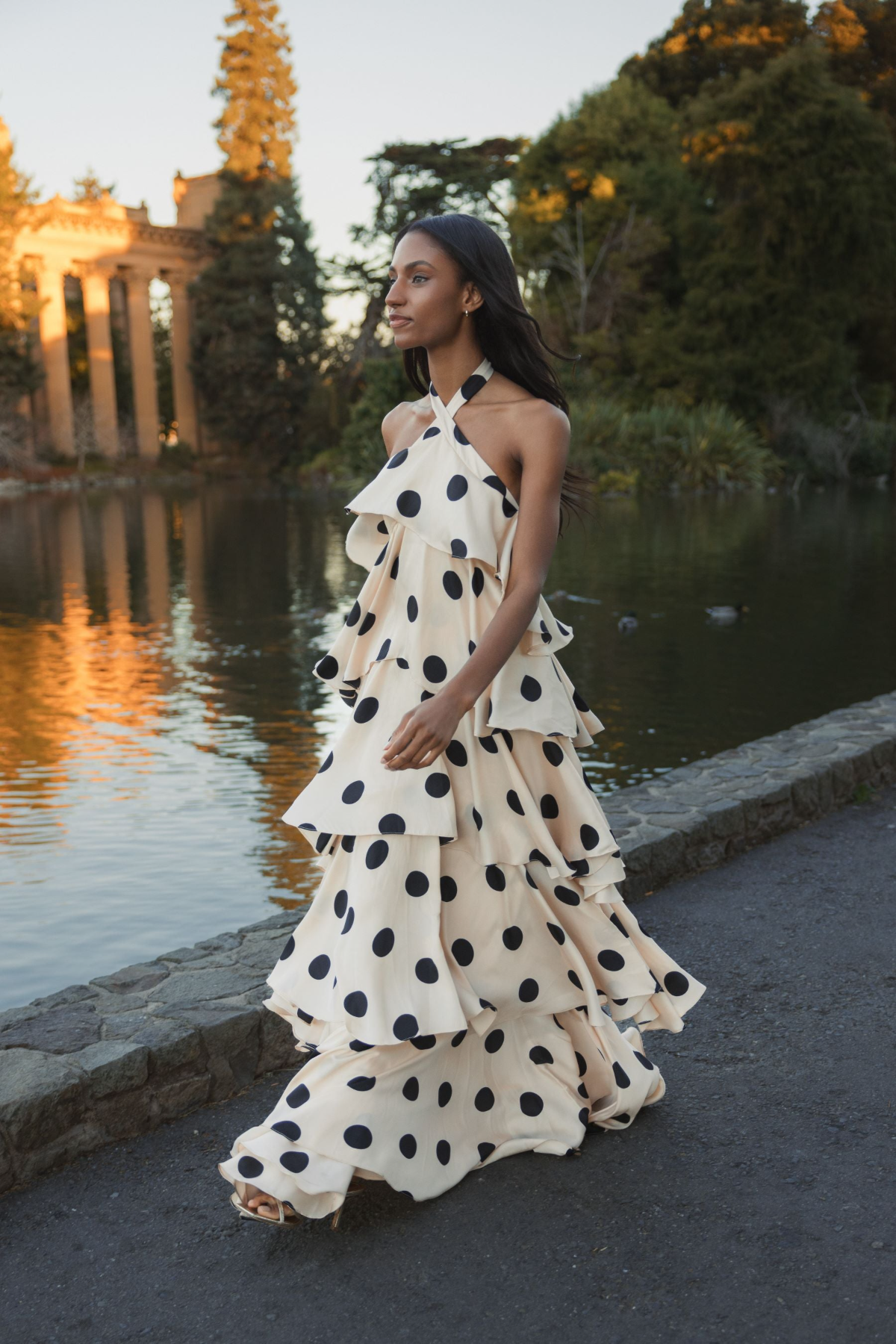 Tiered Ruffle Polka Dot Charmeuse Gown – Two Cumberland