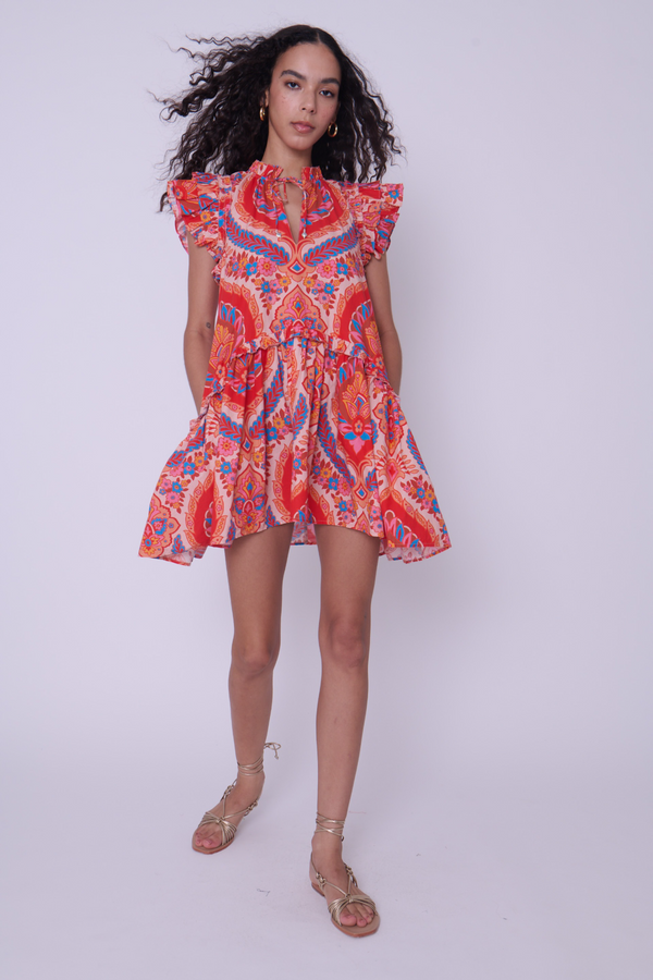 Thistle Edith Dress in Jupiter Print Orange Mini Dress