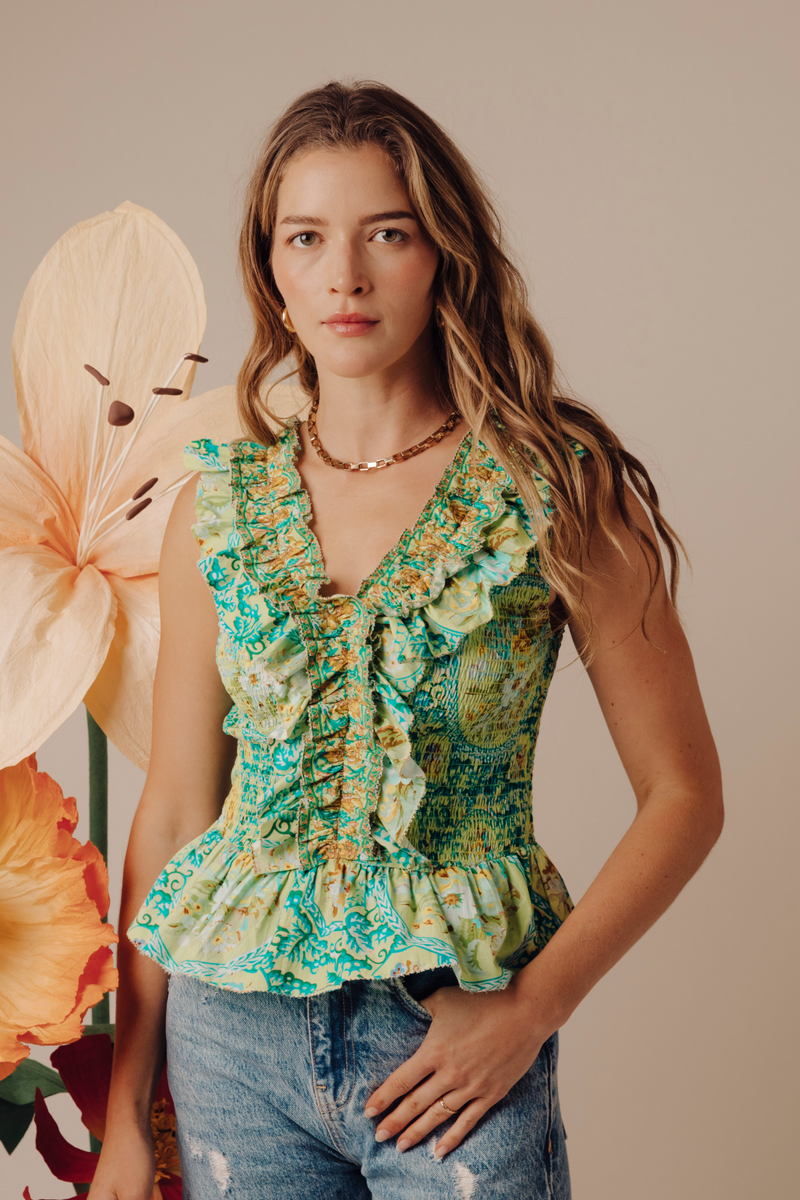 Zephyr Top in Tresco Floral Pistachio