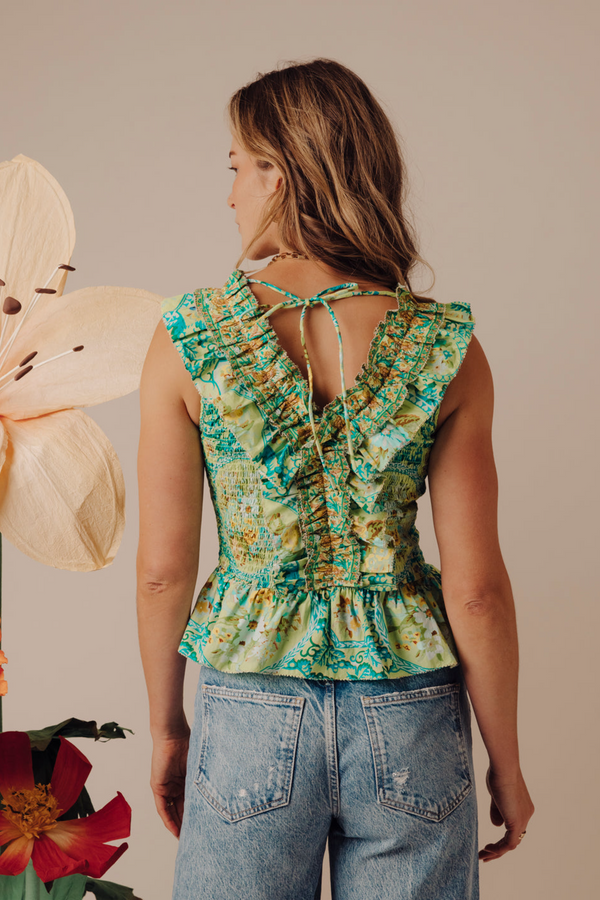 Zephyr Top in Tresco Floral Pistachio