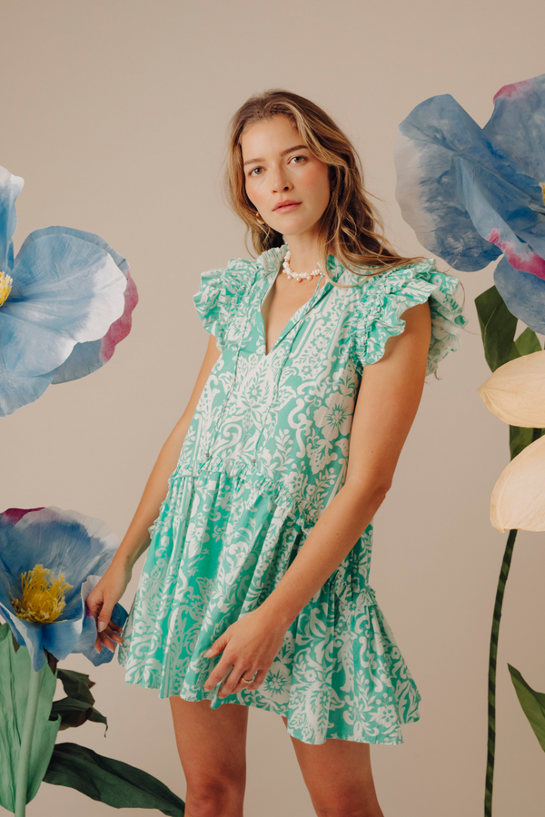 Edith Dress in Yara Print Bermuda