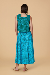 Tan Georgia Skirt in Reef Reverse Midi Skirt