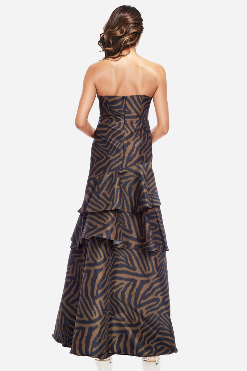Dark Slate Gray The Blair | Strapless Ruffle Printed Gown Formal Dress
