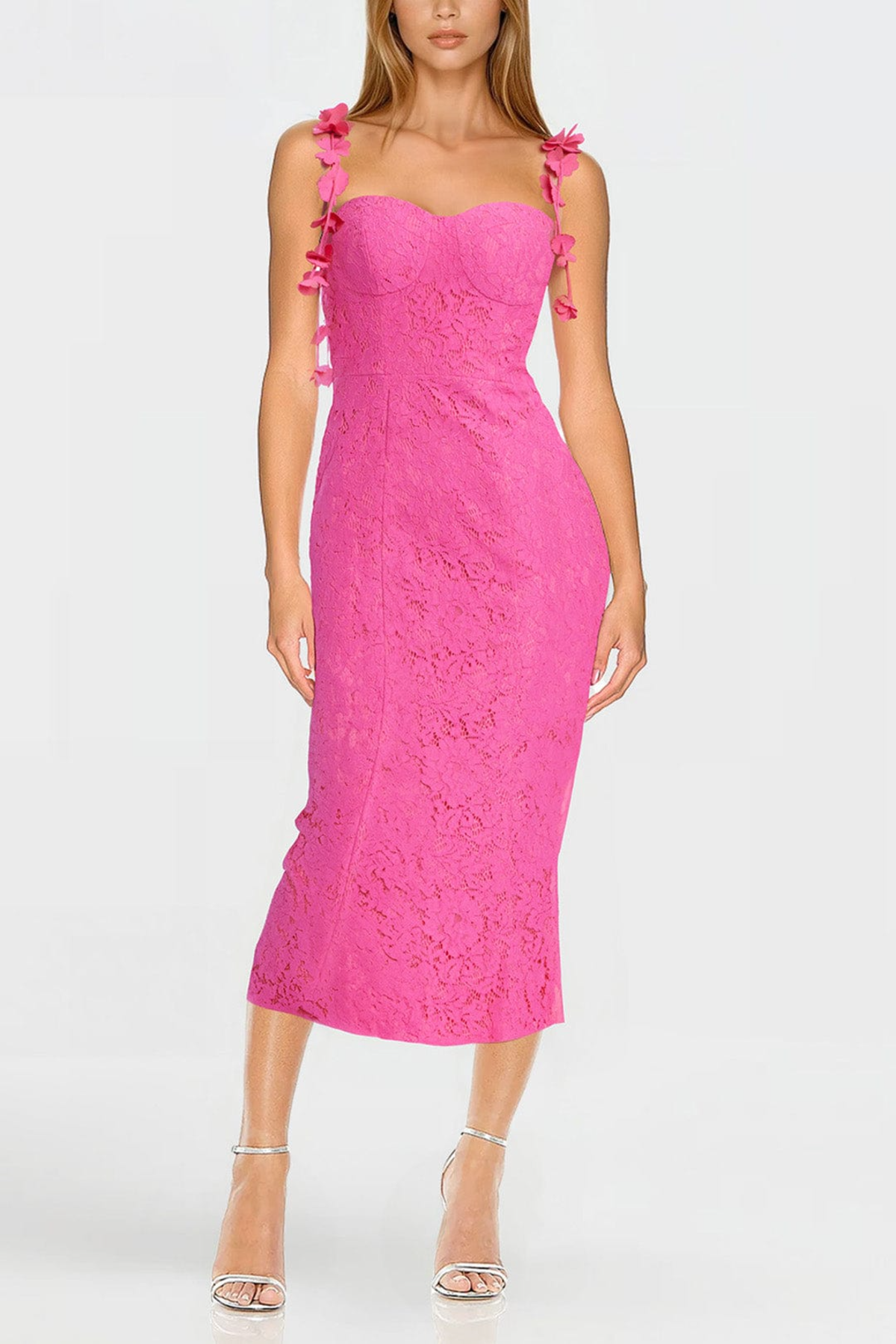 pink lace midi dress The Zoe