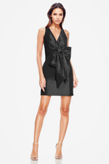 White Smoke The Amira | Black Bow Mini Cocktail Dress Mini Dress