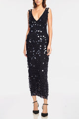 Black The Stardust | Black Sequin Paillette Midi Dress Formal Dress