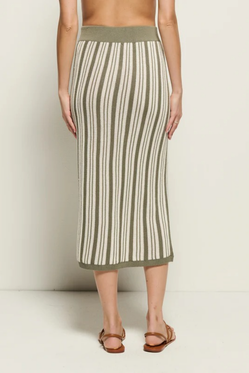 Light Gray Mirella Sweater Skirt in Herb Stripe Midi Skirt